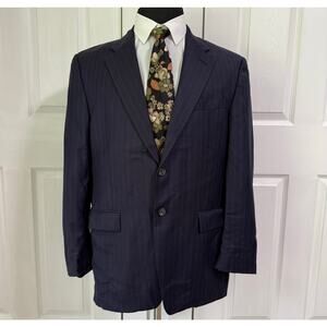 Ralph Lauren RRL Men's Navy Wool Cashmere Pinstriped Blazer Jacket Size 42R